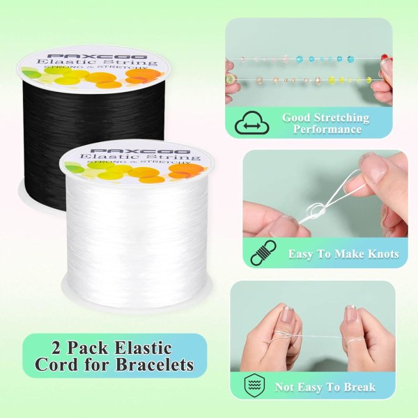 2 Rullar Elastiskt Snöre för Armband, Stretch Magic Elastiskt Snöre Pärlsträng Smyckestråd för Vänbandsarmband, Halsband, Lera Pärlor, Ponny Pärlor Black & White