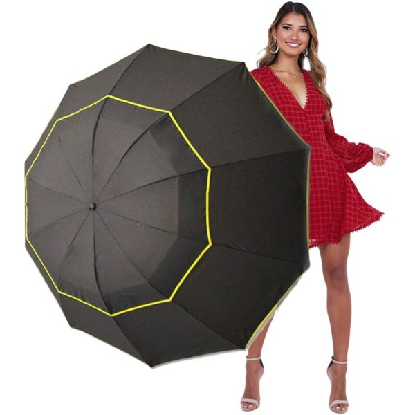 UPF 50+ UV-beskyttelse Kompakt golfparaply, 62 tommer ekstra stor oversize dobbelt baldakin ventileret paraply Vindtæt vandtæt til mænd og kvinder