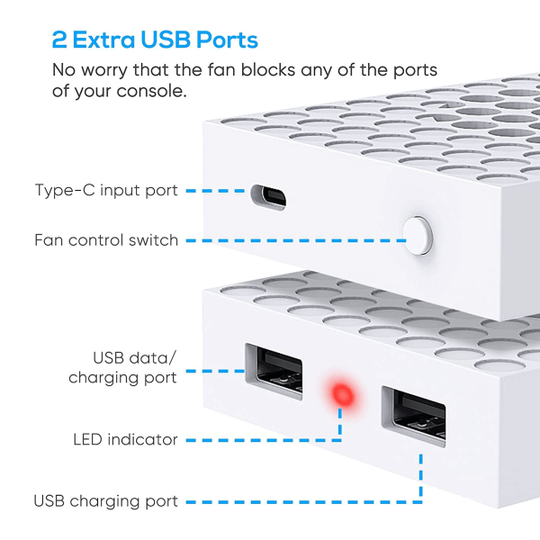 Spilkonsol Køleblæser Varmeafledning Justerbar hastighed Opgraderet køleventilator med USB-port til Xbox Series S