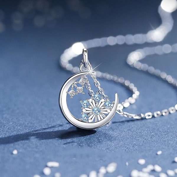 Mote Moon Stars Charm Halskjede Snøfnugg Delikat Clavicle Krystall for Rhines