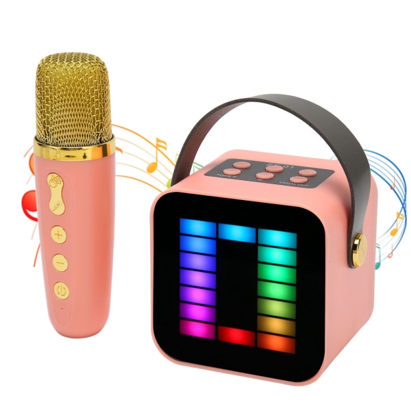 Mini Karaoke-maskinsett med RGB-opptakslys, digital prosesseringsplattform, håndholdt bærbar Bluetooth-høyttaler med mikrofon Pink