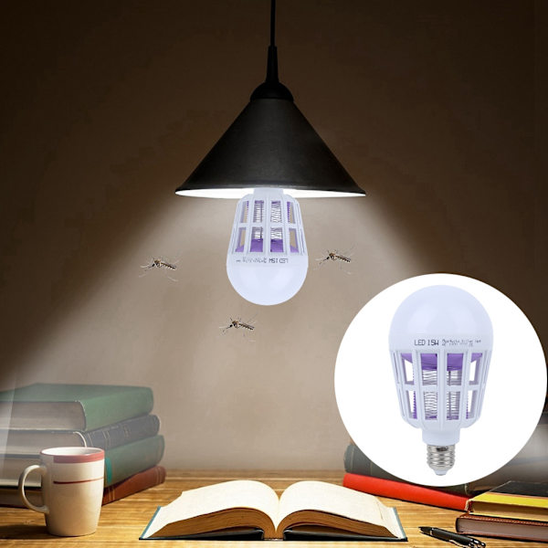 2-i-1 LED-myggfelle for husholdning E27 lyspære for kjøkken, supermarked, kontor, dekorasjon 15W 110V