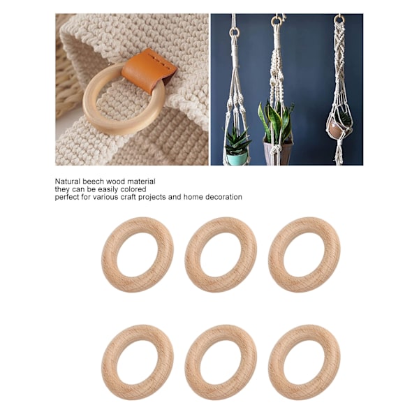 30 kpl Puupitäjiä, Raaka, Kestävä Koivu, Hienosti Kiillotettu, Helppo Värittää, Makrame-Rengas, Käsityö DIY-Koristeluun 5cm