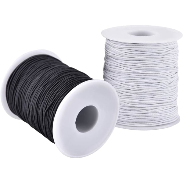Elastisk snor for armbånd, 2 ruller 1 mm Robust strekkbar elastisk snor for smykkeproduksjon, halskjeder, perling Svart og hvit Black and White