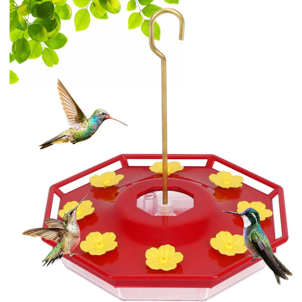 WJHummingbirdmatare med 8 utfodringsplatser, inbyggd vallgrav, läckagesäker kolibrimatare, lätt att rengöra, hängande kolibrimatare för utomhus