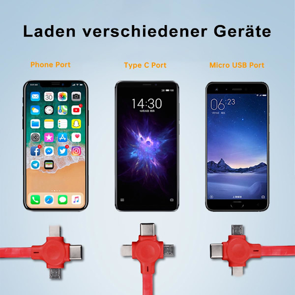2-pack 3-i-1 Multi Retraktil Laddningskabel, 3-i-1 Laddningskabel Rulle, Multi Retraktil USB-Laddningskabel med Micro USB IP Typ C-kontakter Blue+Red