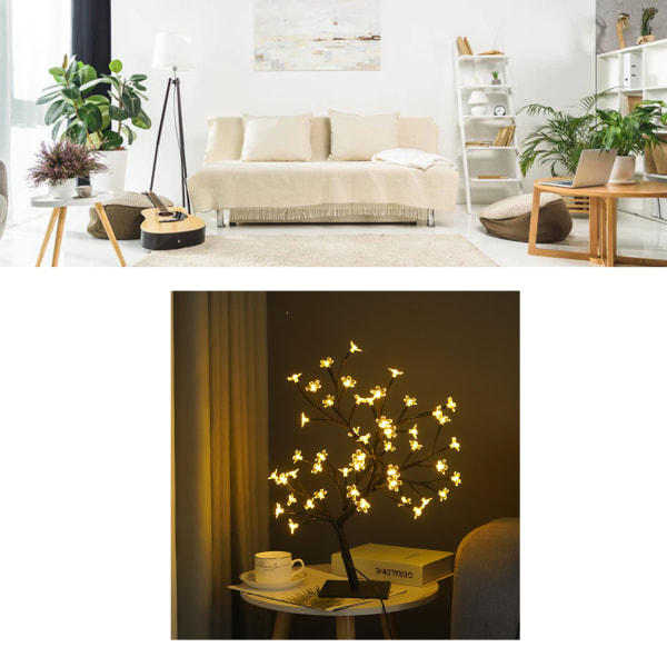 LED bordsskiva bonsai träd lampa USB träd lampa jul sovrum dekoration bord nattlampa svart 48 lampor Sakura