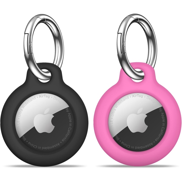 【2-pack】 AirTag hållare Air Tag- case med nyckelring, Anti-Scratch Airtags-nyckelring för Apple Air Tags, AirTag tillbehör för GPS Item Finder Tracker, Black/Pink