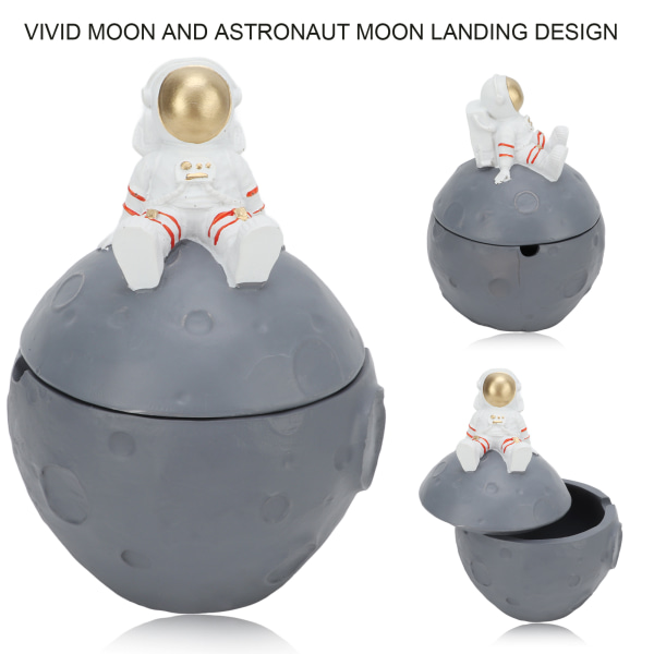 Astronaut Askkopp Guld Måne Tema Hartsmaterial Dekorativ Djup Kapacitet Bärbar Askkopp med Lock för Hem Kontor