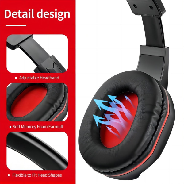 3.5mm Port Wired Gaming Headset with Mic Volume Control,Stereo Bass Noise Isolation for PS4 New Xbox One PSP PC Laptop Tablet Cellphones,Black&Red