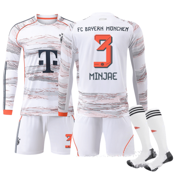 25-26 Bayern München Bortaställ Långärmad NR.3 Minjae Fotbollströja Set - Höst Vinter Stil Kit 26#