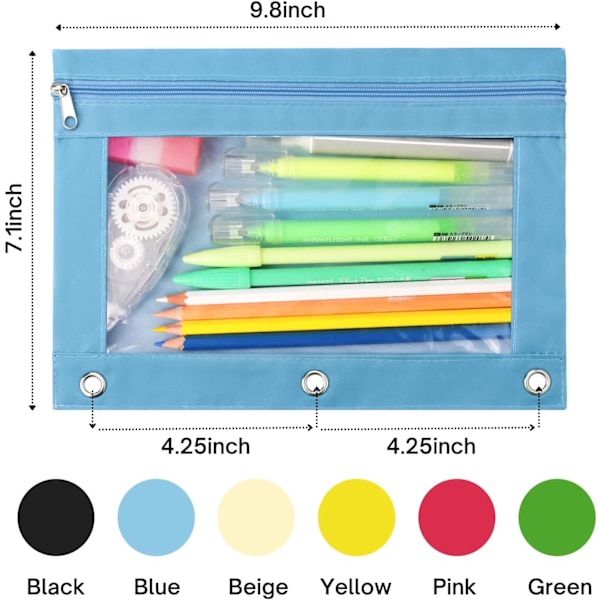 Blyantpose 3 Ring, Lynlås Blyantposer Etui Binder Kosmetikpose Sort 4 Pak 4Black