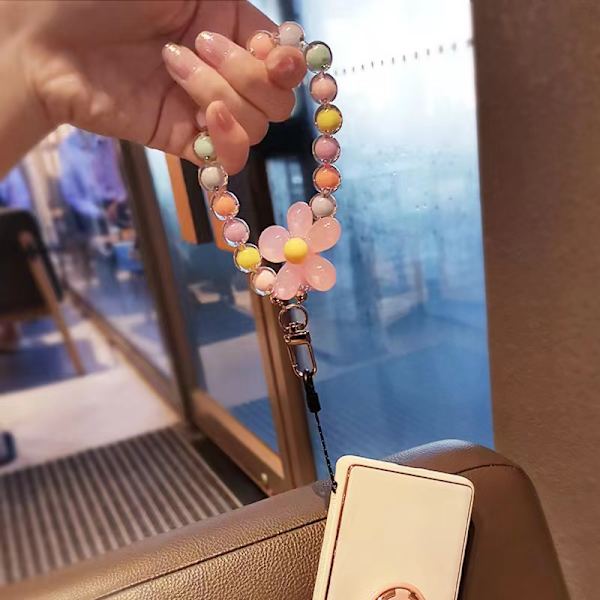 Matkapuhelimen rannehihna helmillä koristeltu kukkarannekoru Luova ripustusköysi Avainnauha Matkapuhelimen lanyardi Helmillä koristeltu kukka Kadonneen puhelimen kotelo Lanyard Green Flower