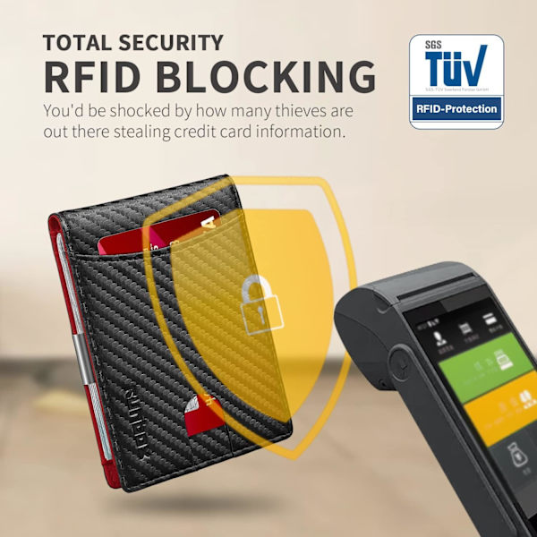 Smal Pengklämma Plånbok för Män RFID-Blockering 11 Kortplatser Minimalistisk Liten Läder Plånbok för Män Frontficka Presentask Carbon Black n Red