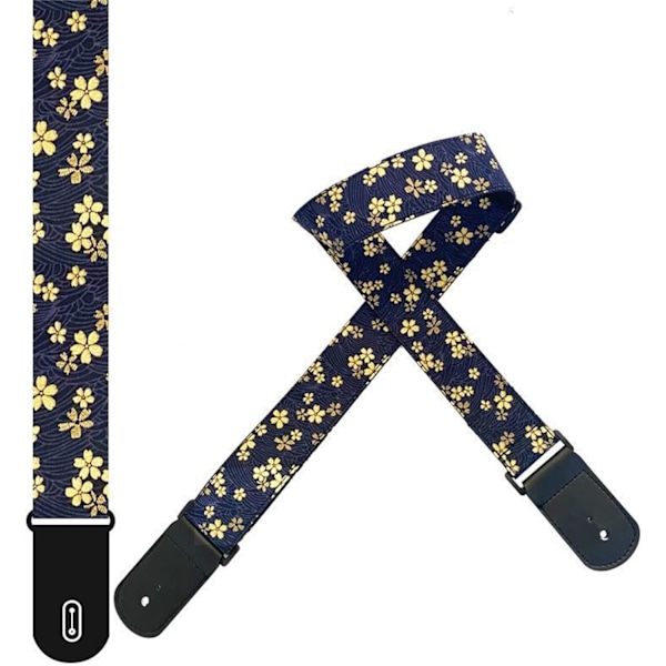 Gitarrrem Guitartillbehör med Justerbar Längd Bästa Presenten för Bas, Elektrisk & Akustisk Gitarr Blue Cherry Blossom
