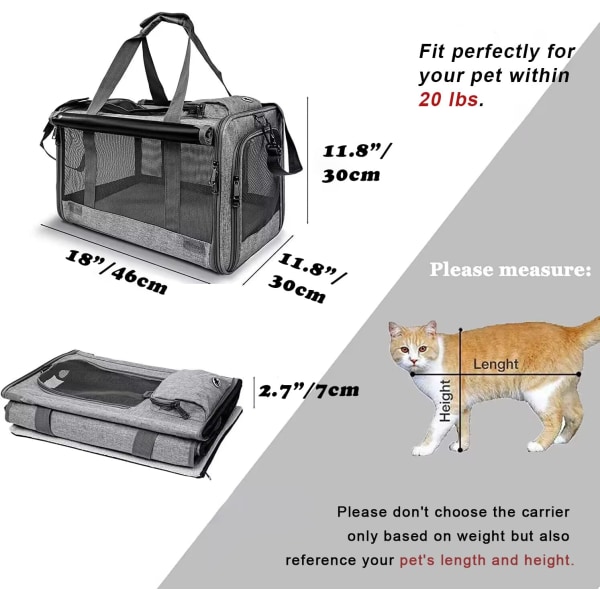 Lemmikin Kuljetuslaukku Suurille Kisseille, Pehmeäsivuisen Kissankuljetuslaukun Keskikokoisille Ja Suurille Kisseille Ja Pennuille Jopa 9 kg:lle, Pesuominaisuudella Varustettu Koiran Kuljetuslaukku Yksityisyyden Suojauksella Kotiin Ja Ulkoilmaan Grey L
