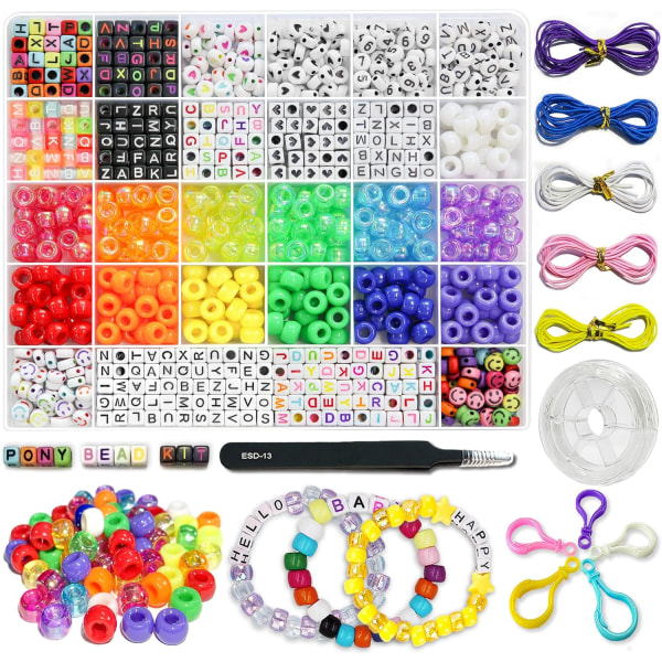 1300 Stk DIY Børne Håndværk Perler Venskab Armbånd Kit, med Pony Perler Bogstav Perler og Elastisk Snøre, Farverige Charms, Brugt til Tilpasset Halskæde 1300pcs