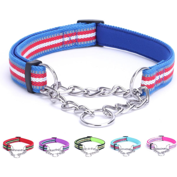 Reflekterande Martingale Hundkollar, Justerbar Mjuk Neopren Vadderad Andningsbar Nylon Halsband för Valp, Medelstora och Stora Hundar, Blå, S Blue S