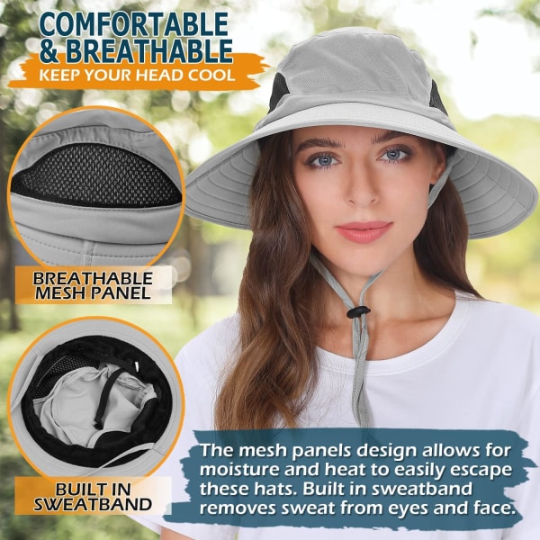 Unisex solhatt, vattentät, bred brättad hinkhatt Packbar Boonie-hatt för fiske Vandring Trädgårdsarbete Safari Beach Light Grey