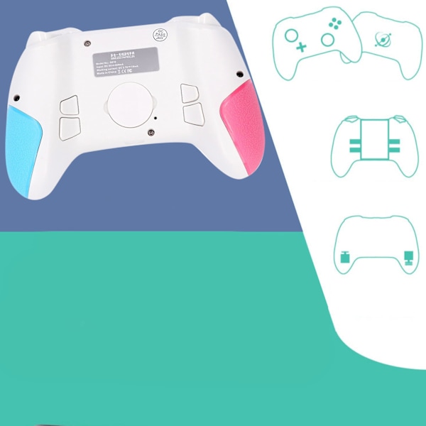 Trådløs Spilcontroller med 4 Programmerbare Knapper, 6-Akset Sensor, USB-Controller til Konsol, Pink Blå