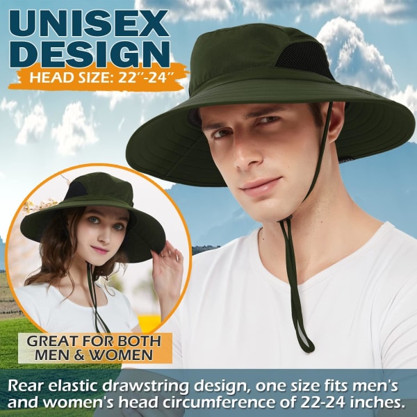 Unisex Sun Hat, Waterproof Wide Brim Bucket Hat Packable Boonie Hat for Fishing Hiking Gardening Safari Beach