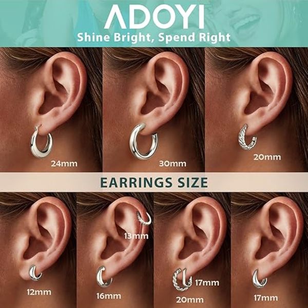 9 st Sliver Hoop Örhängen Set för Kvinnor Sliverpläterade Chunky Hoops Twisted Huggie Hoop Örhängen för Present Lättviktiga Sliver