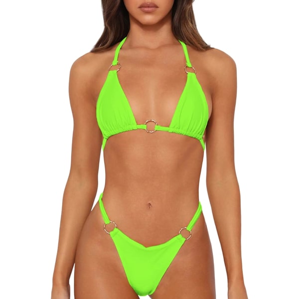 WJSMSexy bikinit naisille 2-osainen bikini spagettihihna uimapuvut yksivärinen uima-uimapuku kolmio uimapuku Fluorescent Green XL
