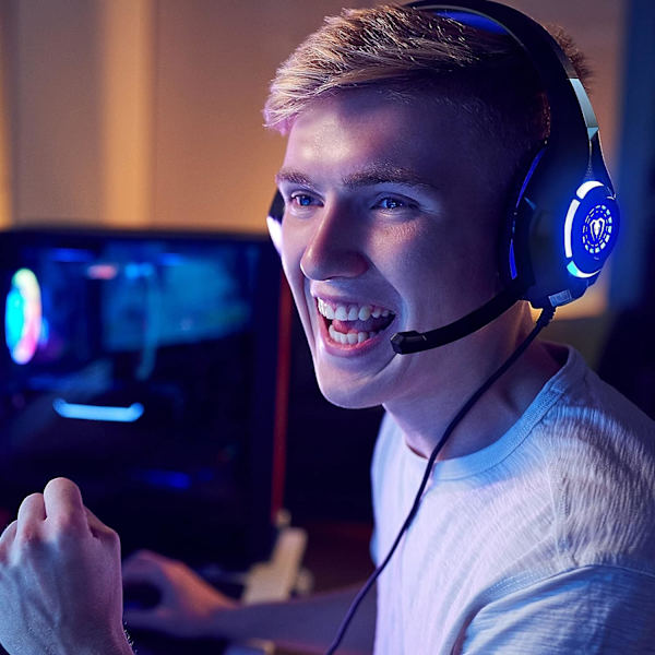Spelheadset för PS4 PS5 Xbox One Switch PC med brusreducerande mikrofon, djup bas stereoljud Black Blue