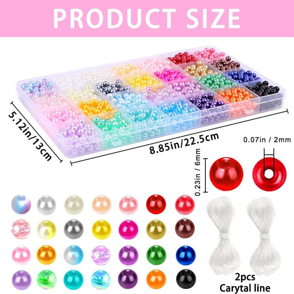 Perleperler til smykkeproduksjon 28 farger, 1680 stk flerfargede perler til armbånd, halskjeder, øredobber, runde perleperle sett DIY håndverk gaver