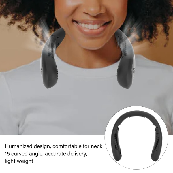 Halsblæser Sort 3 hastighedstilstande USB-opladning Håndfri LED-skærm 5000mAh Sikker ansigtsventilator med lav støj til familiekontorrejser