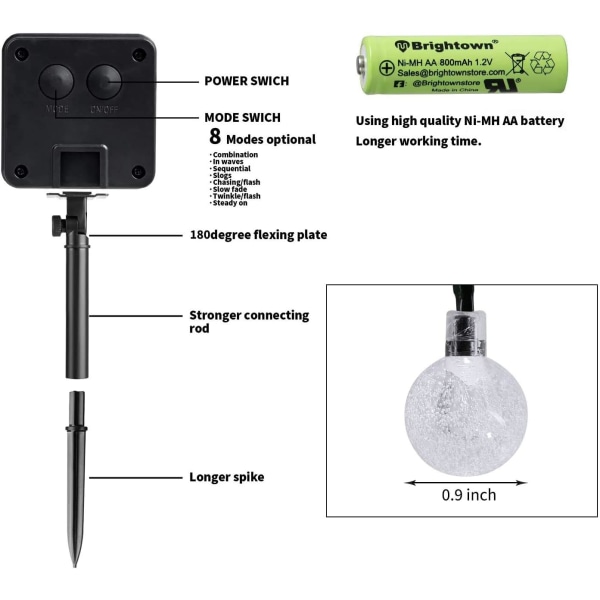 Solcellsstränglampor Utomhus 100 LED 39.5FT Kristallgloblampor med 8 Belysningslägen, Vattentäta Solcellsdrivna Patiolampor för Trädgård Gräsmatta Veranda Warm White39.5FT