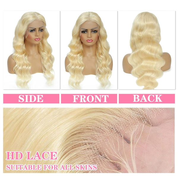 13x6 613 Pitsirintaperuukki Ihmishiukset Body Wave Pitsirinta Glueless Peruukit Ihmishiukset Vaalea Peruukki Ihmishiukset 180% HD Pitsirinta Peruukit Ihmishiukset Esi-Poimittu Light Gold 24 Inch