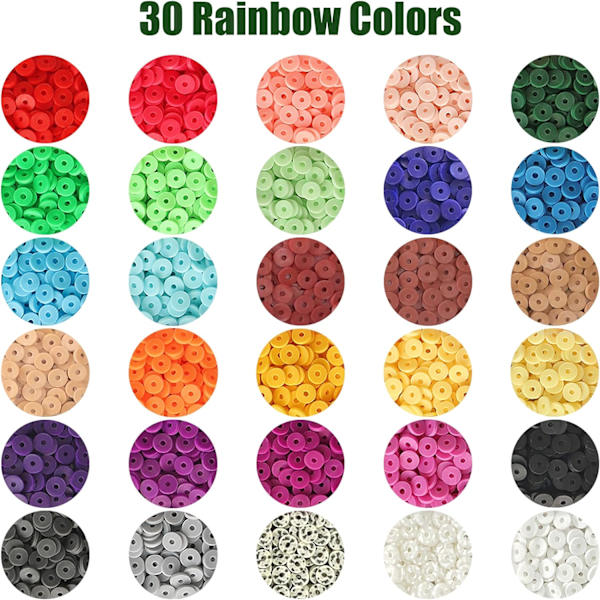 7200 stk Leireperler til Armbåndslagingsett, 30 Farger Spacer Heishi Perler Flat Rund Polymer Leireperler med Smykkefremstilling Forbruksvarer Perler, Håndverk Gave