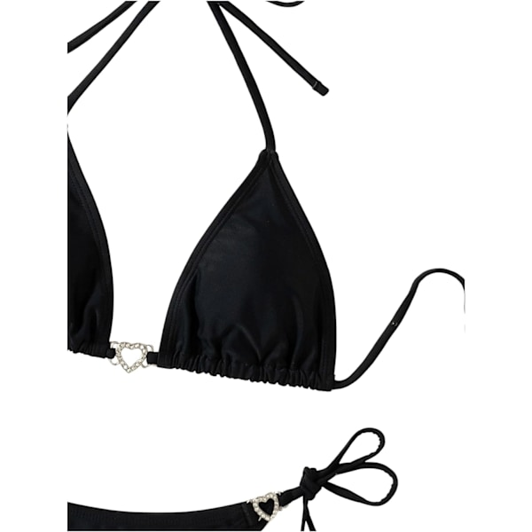 WJSM Naisten Halter-solmiosivut Kolmiobikinit Sarja korkea Leikkaus 2-osainen Bikini Uimapuku Uimapuku Rhinestone Black XL