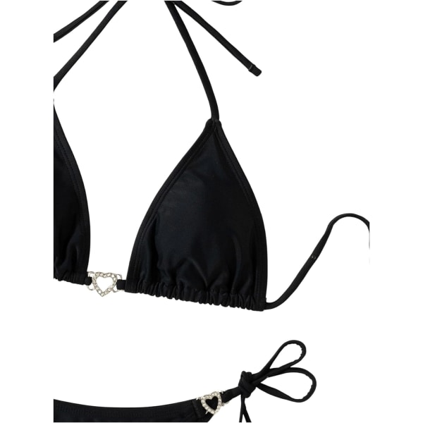 WJSMWomen's Halter Tie Side Triangle Bikini Set high Cut 2-delt Bikini Badedrakt Badedrakt Rhinestone Black L