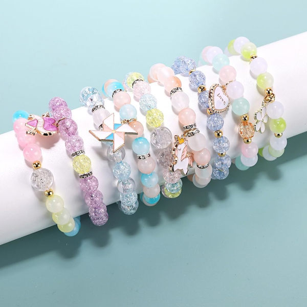 Glasperle Armbåndsfremstillingskit, Piger Søde Armbånd Halskæde Smykkefremstillingskit, DIY Bulk Akryl Gradient Bobleperler Piger Smykker, Piger