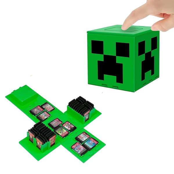 Kompatibel med Nintendo Switch, ekstra stor kapasitet Switch-spillveske, oppgradert 41 spor Switch-spillkort oppbevaringsboks, trykk for å folde ut morsom kortveske M Green