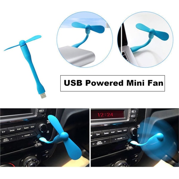 USB-fleksibel blæser, mini-bærbare køleventilatorer USB-drevet til Power Bank Laptop PC AC-oplader - 2-pak (blå) Blue