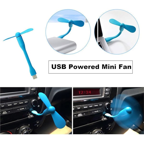 USB Flexibel Fläkt, Mini Bärbar Kylande Fläktar USB-Drivna för Powerbank Laptop PC AC-Laddare - 2-pack (Blå) Blue