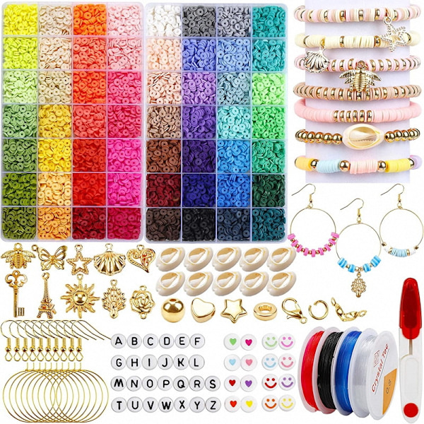 14600 stycken lerpärlar armband gör-det-själv-kit, mjuka keramiska pärlor pärlsträng set smycken armband DIY, bokstavspärlor för armband och smyckestillverkning