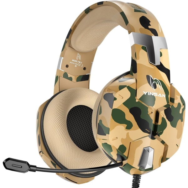 Gaming Headset til Xbox One, PS4 Headset med Mic, Stereo Surround Sound, Noise Cancelling Microphone & One-Key Mute, Cool Camo Gaming Headset til