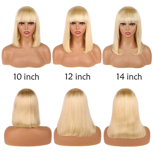 Suora blondi bob-peruukki otsatukkailla Lyhyet Bob-peruukit 8 tuumaa, 130 %:n tiheys koneella tehty peruukki Liimattomat hiukset 613 blondi mustille naisille