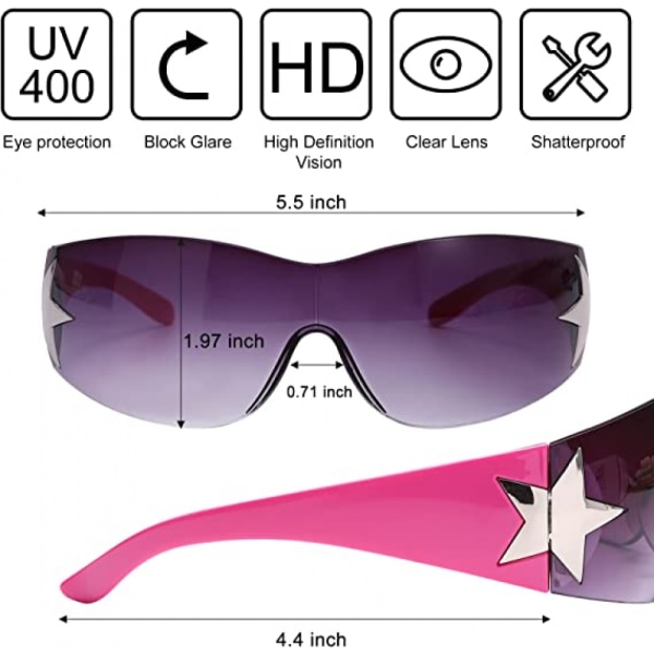 Båglösa Y2K-solglasögon för kvinnor män, trendiga shield Wrap Around-solglasögon Överdimensionerade mode ramlösa solglasögon