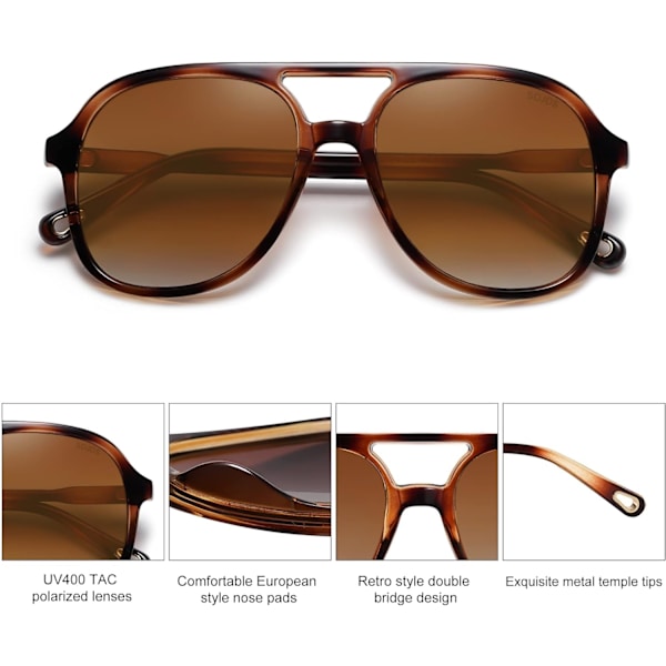 Retro Polariserad Aviator Solglasögon för Kvinnor Män Klassisk 70-tals Vintage Trendig Fyrkantig Aviator Brown Tortoise Brown