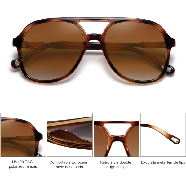 Retro Polarized Aviator solbriller for kvinner Menn Classic 70s Vintage Trendy Square Aviators Brown Tortoise Brown