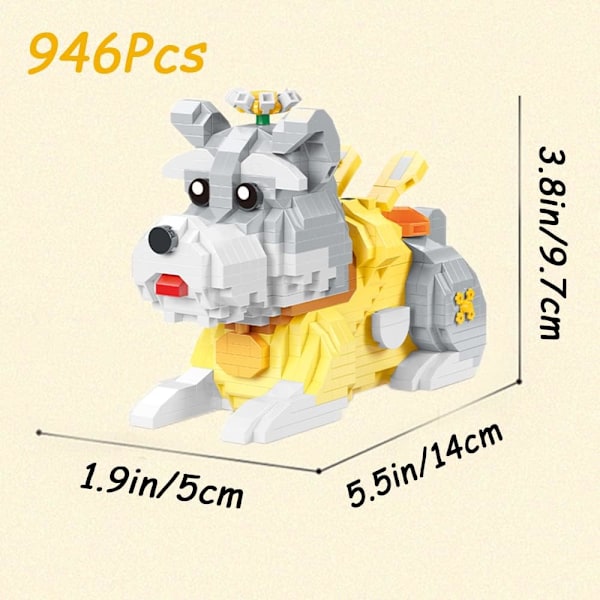 Schnauzer Byggeklodser, Hund Mikro Byggeklodser, Sød Dyre Serie Mikro Mini Byggeklodser Sæt, Mini Klodser Byggesæt Hund til Drenge & Piger