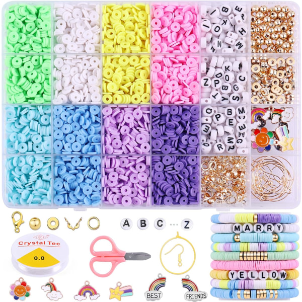 3500 STK Pastel Clay Beads Kit til armbåndfremstilling, Polymer Macaron Heishi perler til smykker, Venskabsarmbåndssæt til piger Voksne, Spacer Lette Pastel