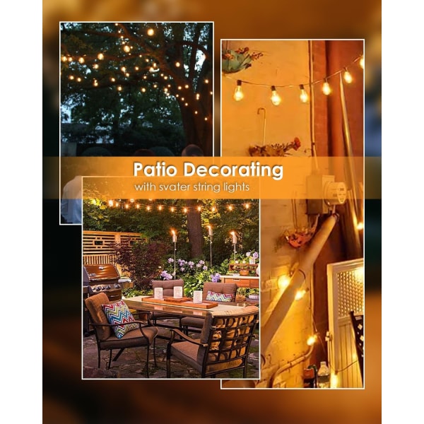Solcellsstränglampor för utomhusbruk, 100FT ST38 Patio Lights med 52 krossäkra LED-lampor (2 reservdelar), Vattentäta plast solcellsdrivna hängande lampor Black 100FT