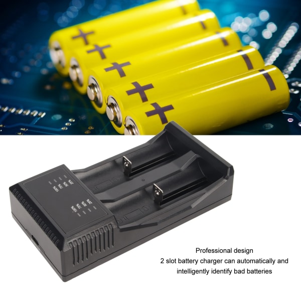 Batteriladdare 2 platser Smart multifunktionell för uppladdningsbara batterier Li‑ion 26650 20700 18490 17670 17500 14500 10440