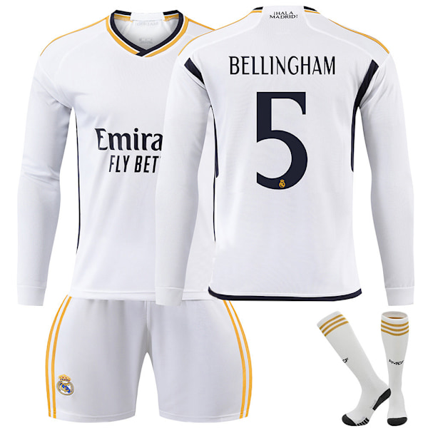 Real Madrid Hjemmefotballdrakt med Lange Ermer Sett for Barn 23-24 No.5 Bellingham 2XL